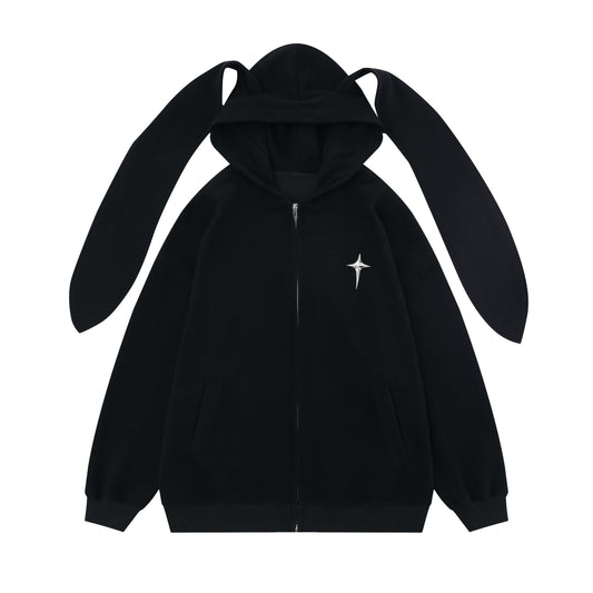 Design Hooded Rabbit Ears Cardigan Woman Cotton Dress