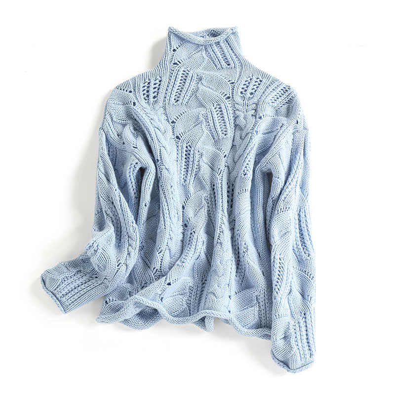 High Neck Thickened Hollow Crochet Loose Knitted Pullover Sweater
