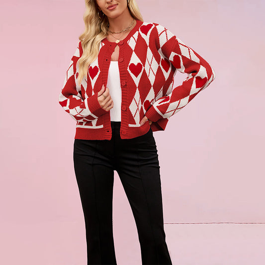 Valentine's Day Cardigan Heart Knitted Sweater Coat