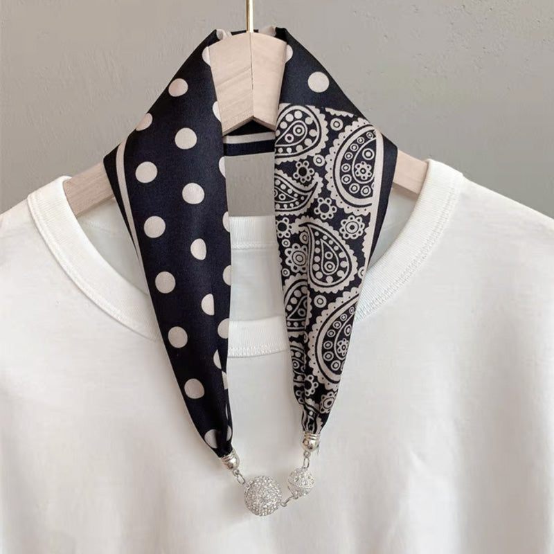 Magnetic Buckle Pearl Lazy Little Silk Scarf Female Neck Protection Decoration