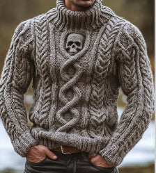 Womens High-neck Pullover Chunky-knit Jacquard Sweater