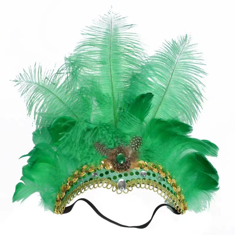 Feather Headdress Stage Performance Headwear Prop Retro Handmade