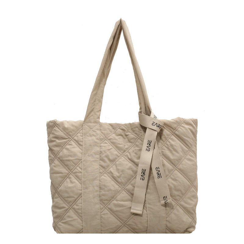 Winter Tote Bag For Women Sewing Rhombus Shoulder Bag High Capacity Commuting Shopping Bag Personalized Handbags