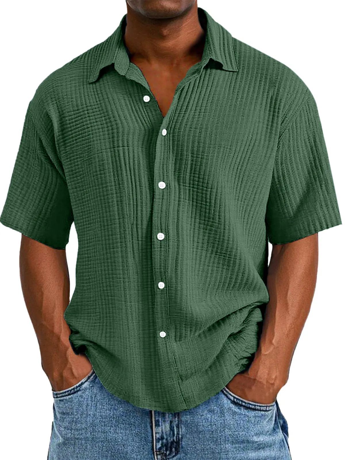 Spring And Summer Men's Short-sleeve Lapel Shirt Double Layer Champray