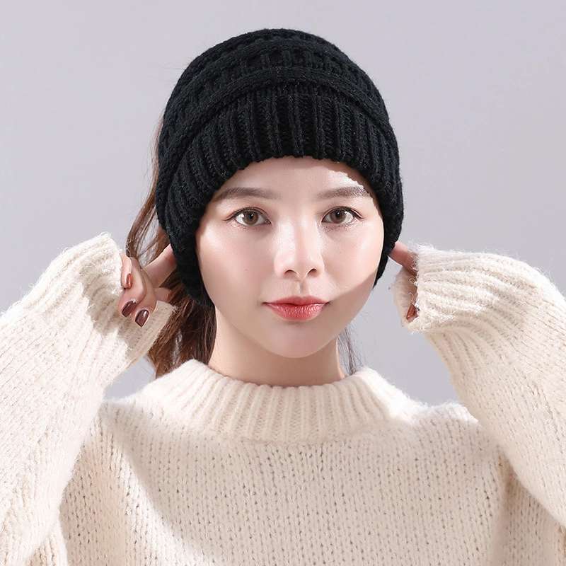 Ladies Ponytail Solid Color Warm Casual Wool Hedging Hat
