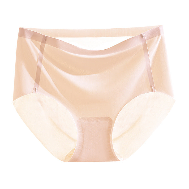 Ice Silk Underwear Women's Traceless Mid Waist Silk Antibacterial Girl Student Pure Cotton