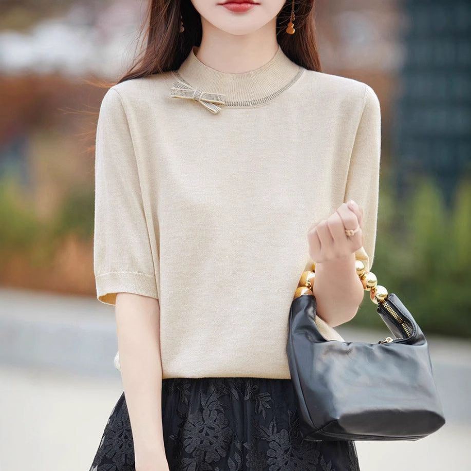 Half-high Collar Women's Versatile Thin Knit Top