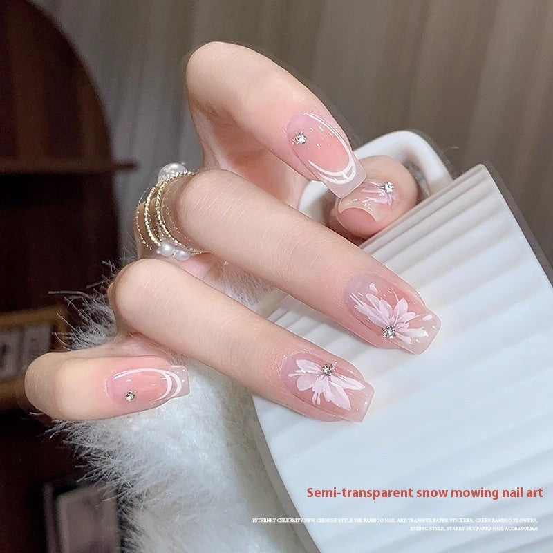 Nail Art White Snow Lawn Mower Semi Transparent Transfer Printing Sticker