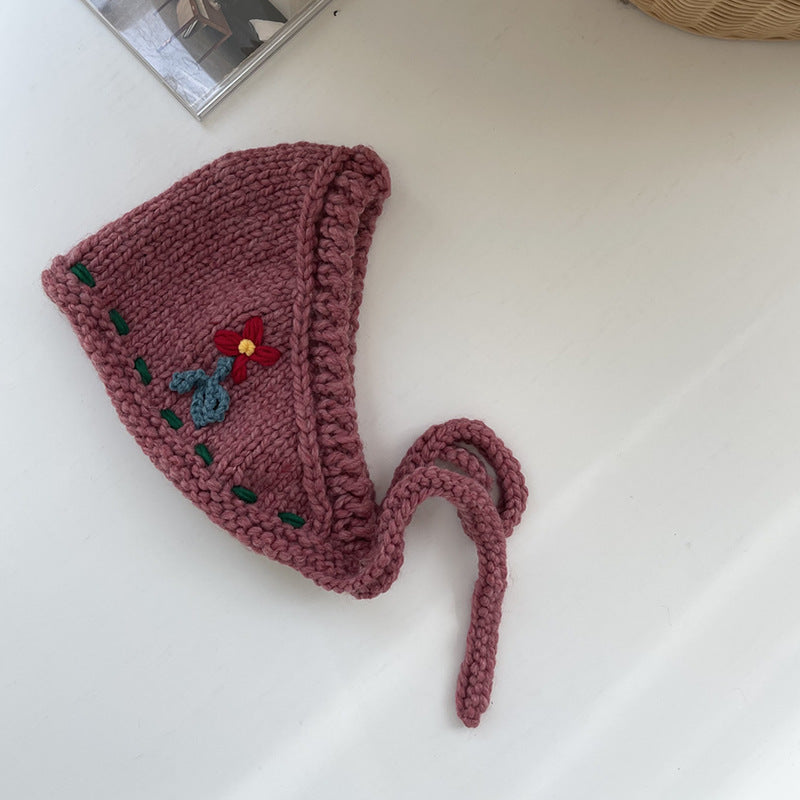 Cute Girl Handmade Wool Flower Lace Up Headscarf Warm-keeping Earmuffs
