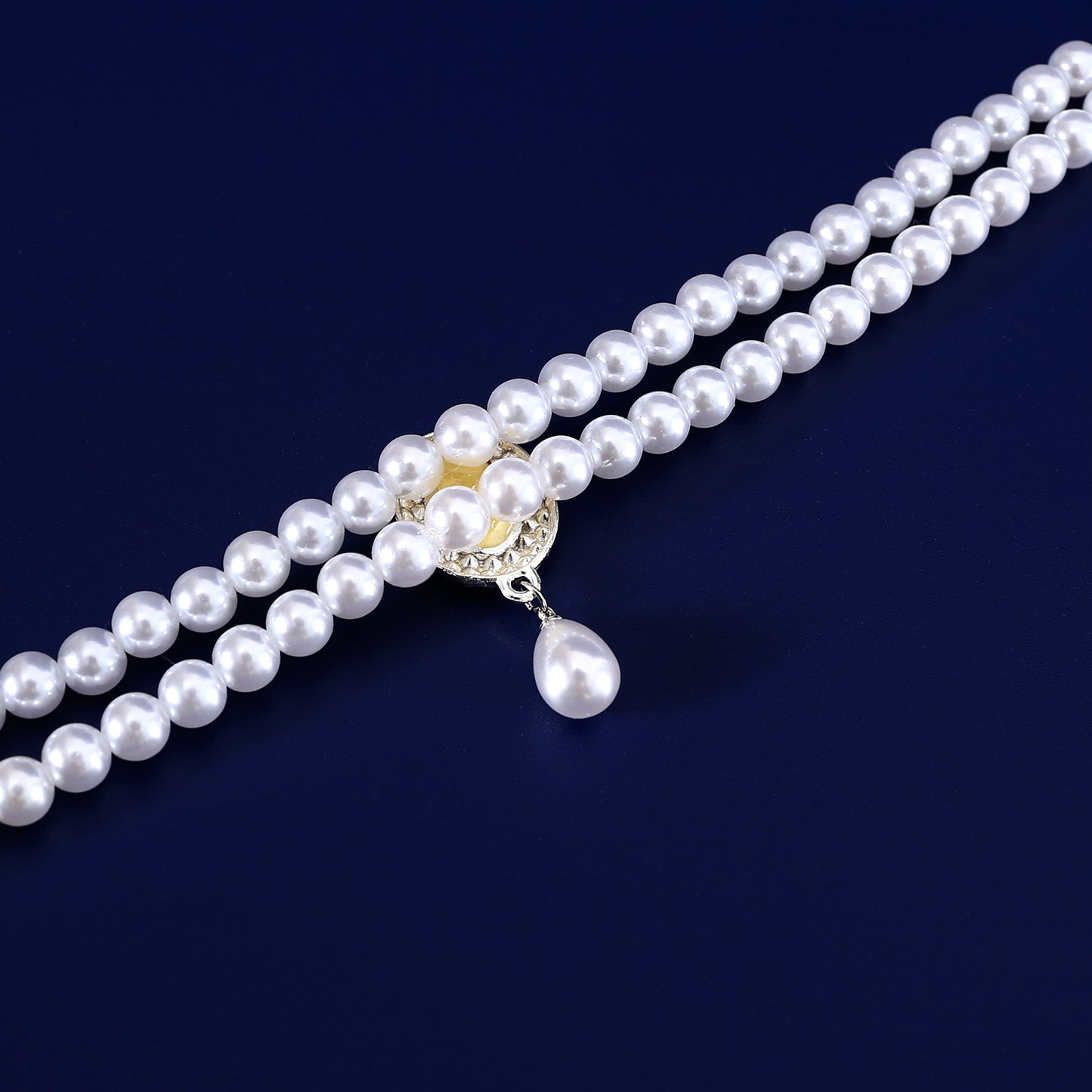 Double-layer Pearl Pet Necklace Maltese Puppy Luxurious Color Gem Pendant Princess Collar