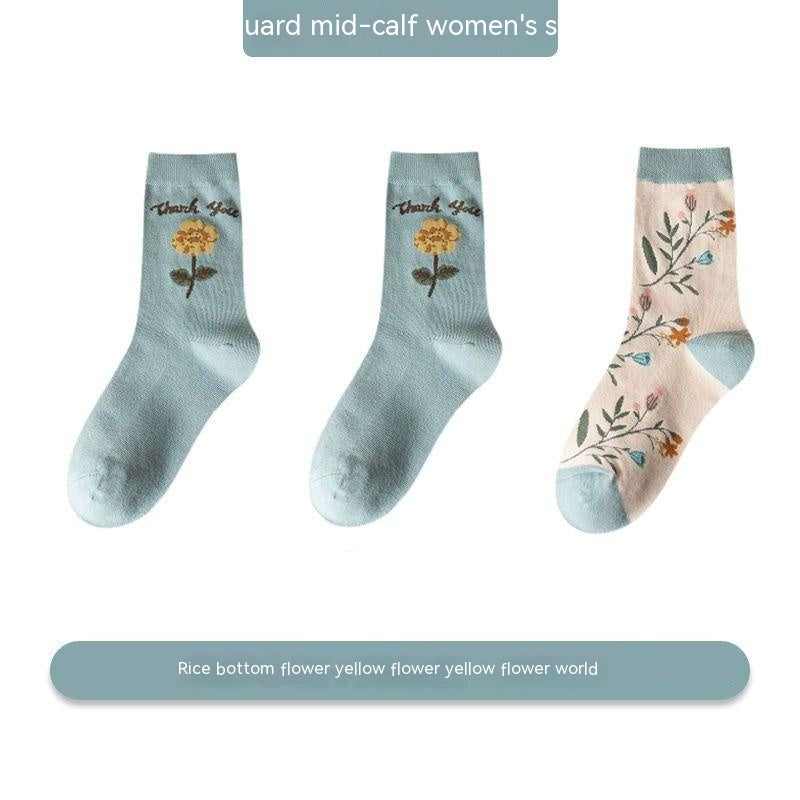 Women's Versatile Leisure Pure Cotton Mid-calf Length Socks Sweat Absorbing And Deodorant