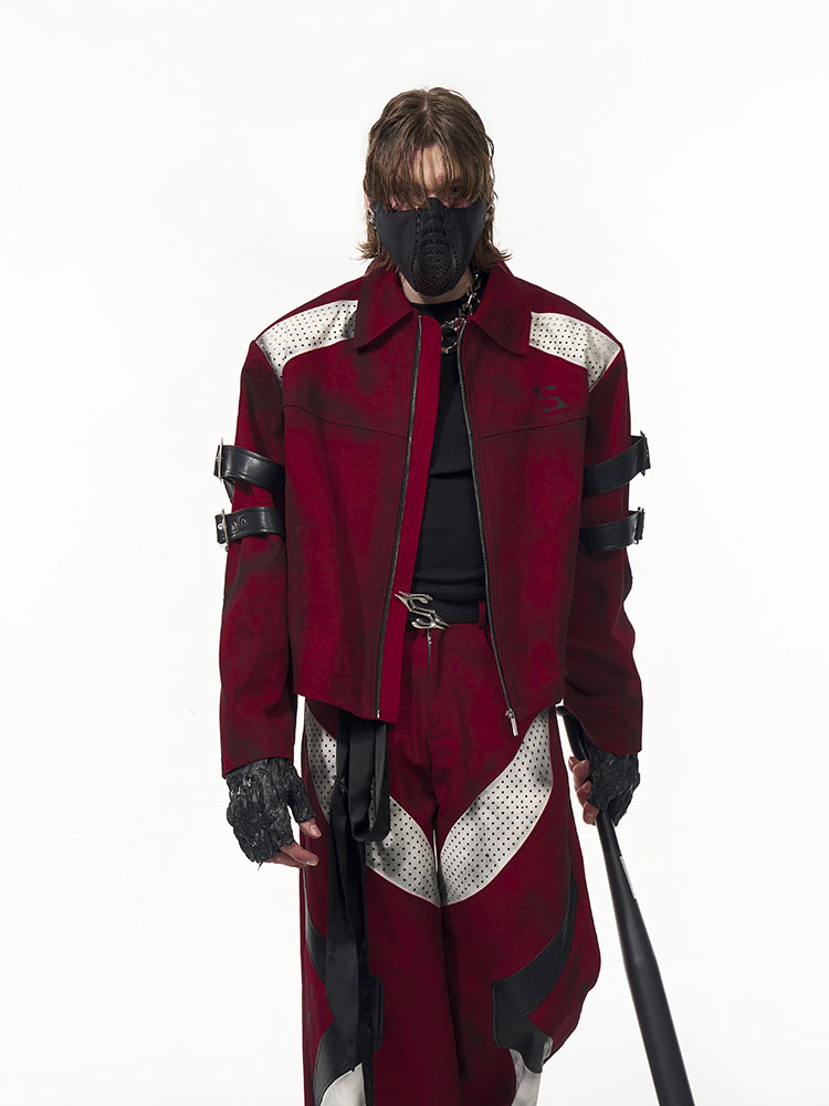 Red Dirty Dyed Short Denim Coat