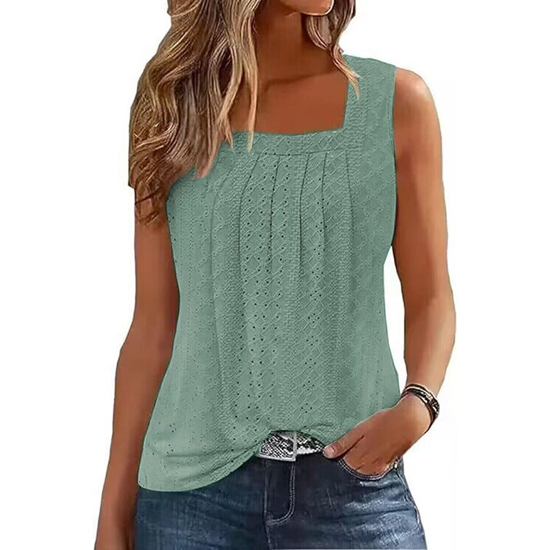 Women's Loose Pleated Square Collar New Suspender Top