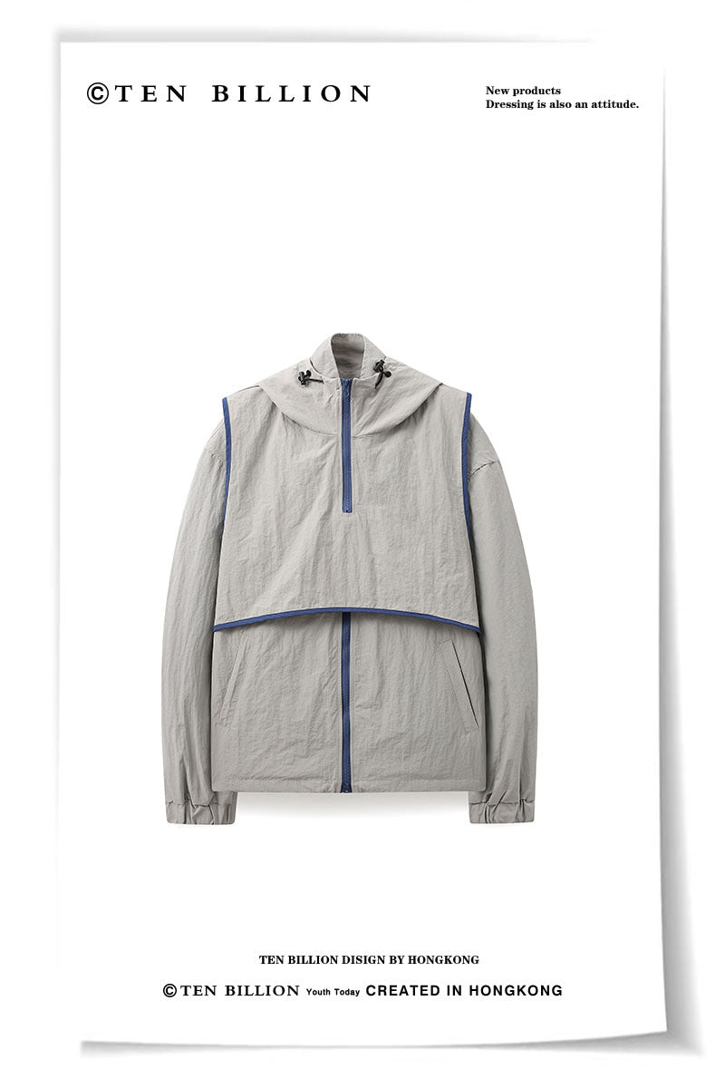 Hooded Fake Two Pieces Mountaineering Outdoor Set Men