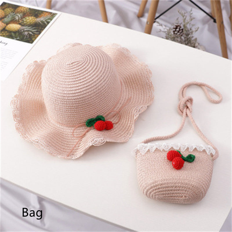 Children's Big Brim Shade Beach Straw Hat Bag