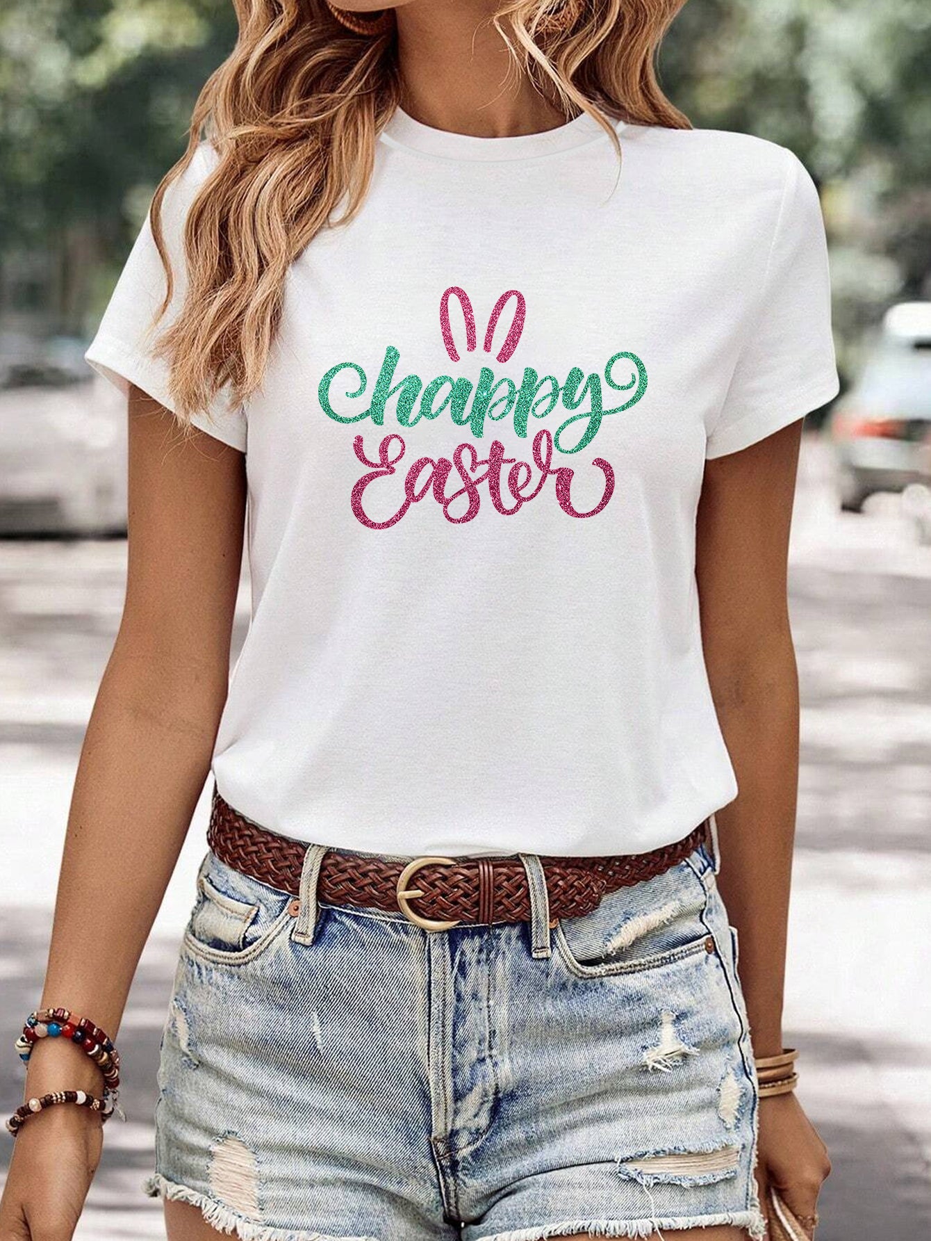 Kvinders minimalistiske afslappede T-shirt med print og rund hals