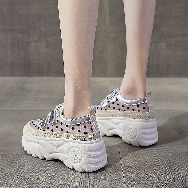 Women's Summer Breathable Mesh Thick-soled White Shoes