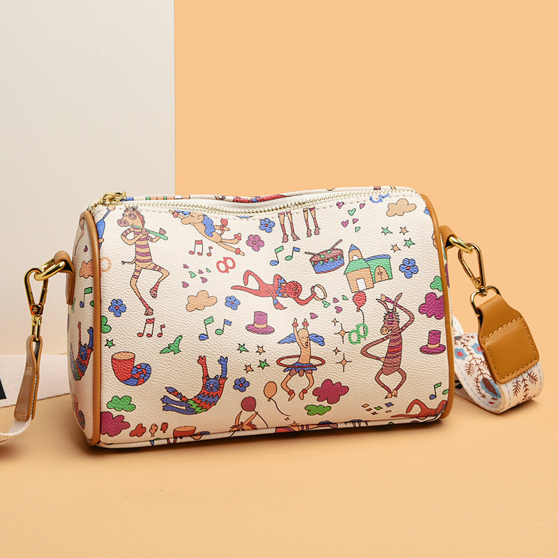 Fashion Print Ladies Crossbody Bag Soft Leather Large Capacity