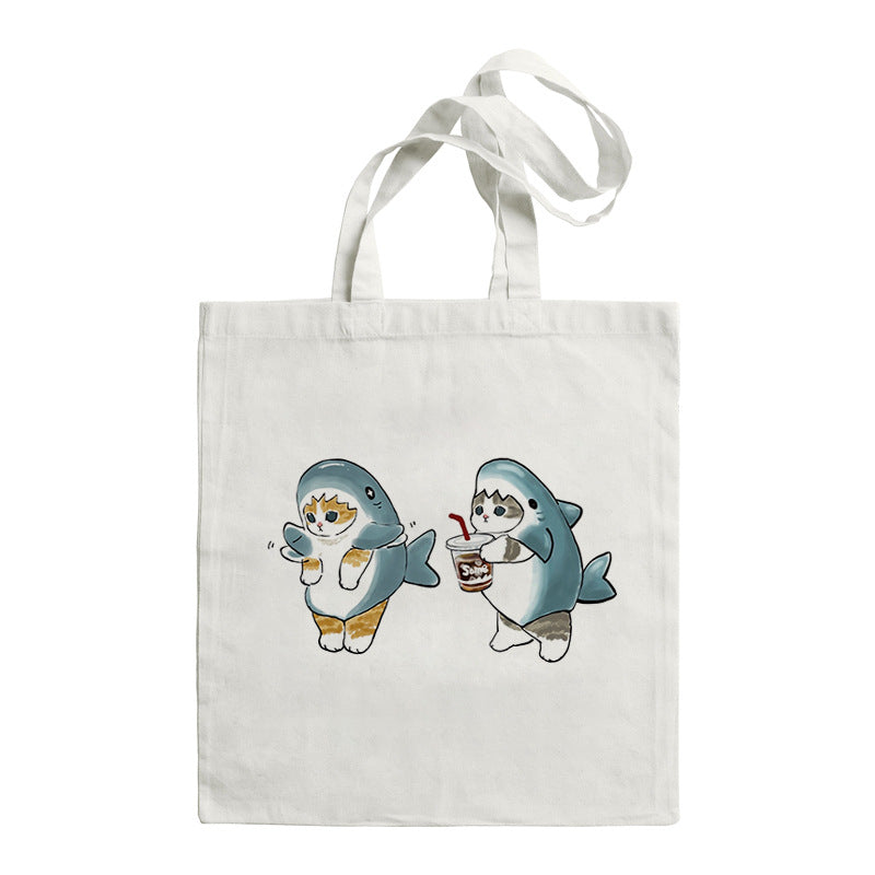 Shark Cat Printed Canvas Bag Shoulder