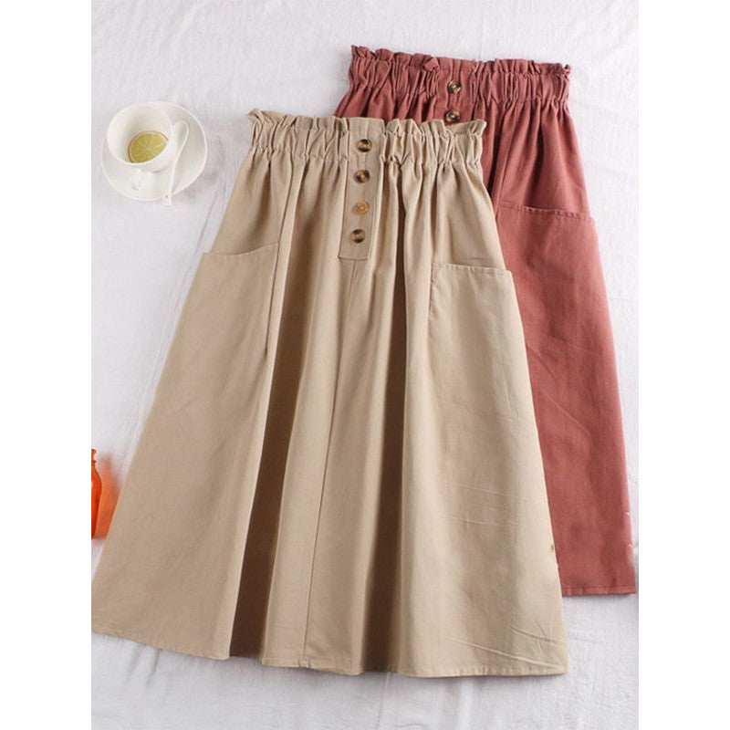 Women's Cotton-linen Utility Skirt With Pockets