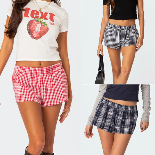 Women's Shorts Loose Plaid Beach Pants Home Wear
