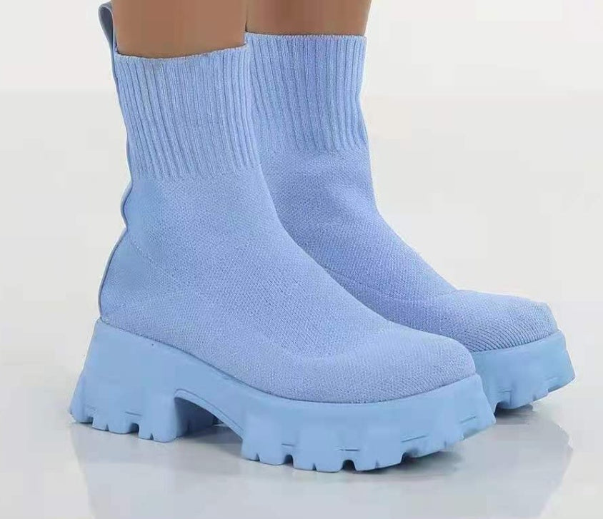 Mid-heel European And American Mid-tube Boots Set Foot Large Size Boots