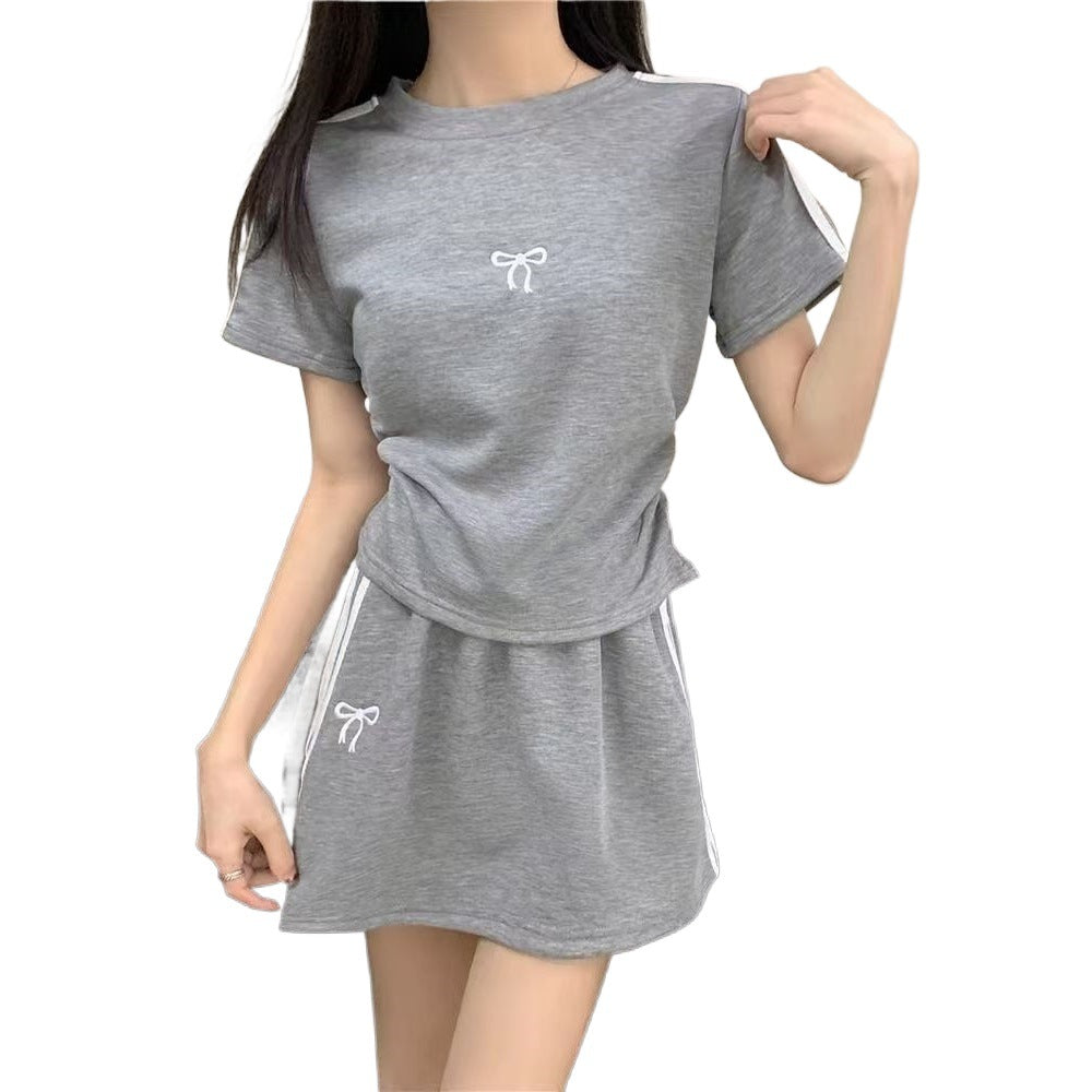Sporty Casual Striped T-shirt And Skirt Set