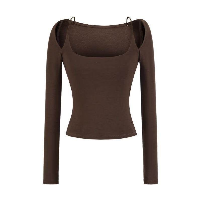 Off-shoulder Halter-neck Long-sleeve T-shirt With A Plunging Neckline A Sleek Ultra-feminine Base Layer