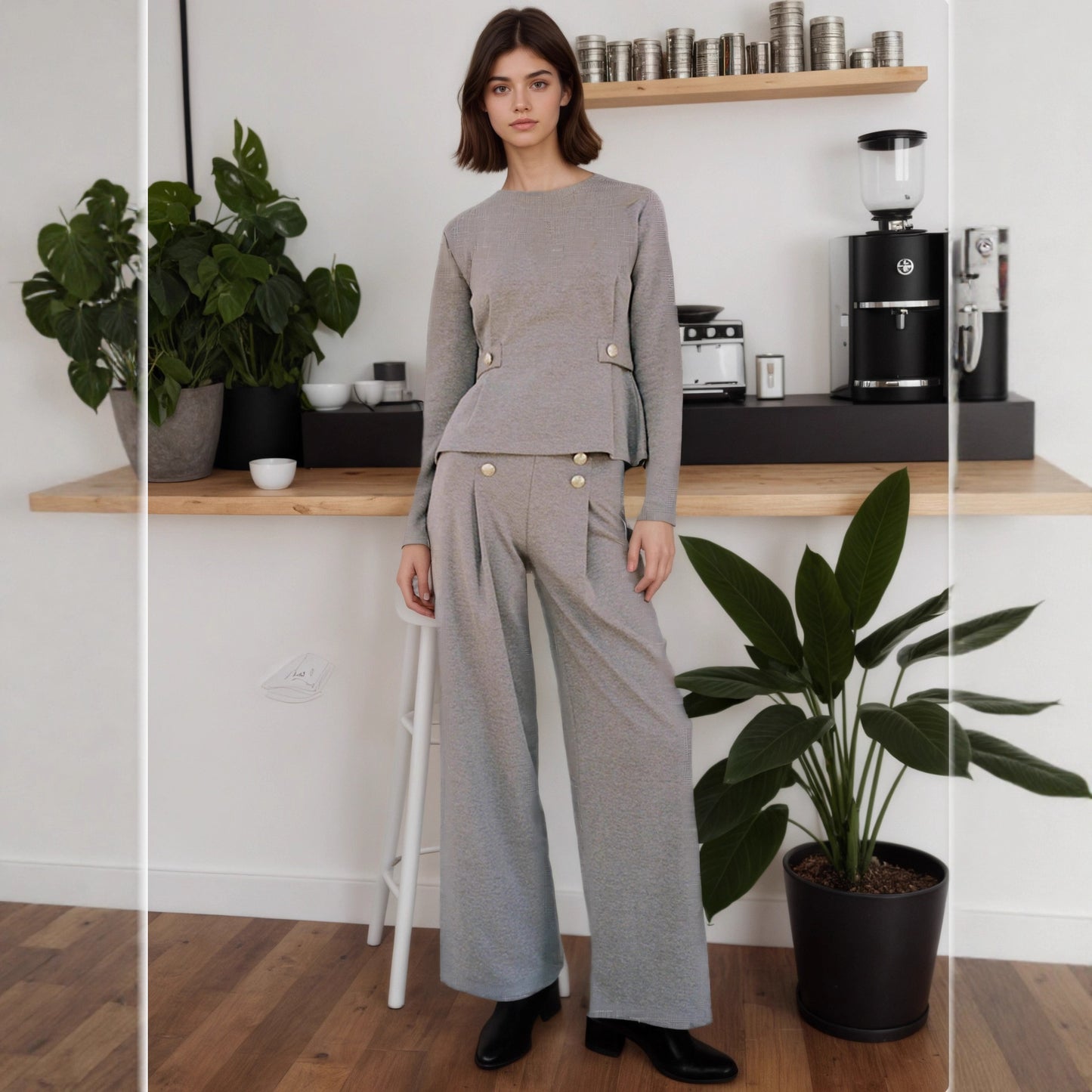 Autumnwinter Casual Chic Slimming Top And Pants Two-piece Set