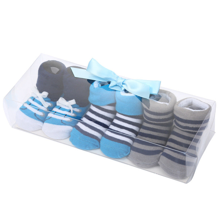 Cute Cartoon Solid Color Polka Dot Letters Striped Bow Baby Socks Set