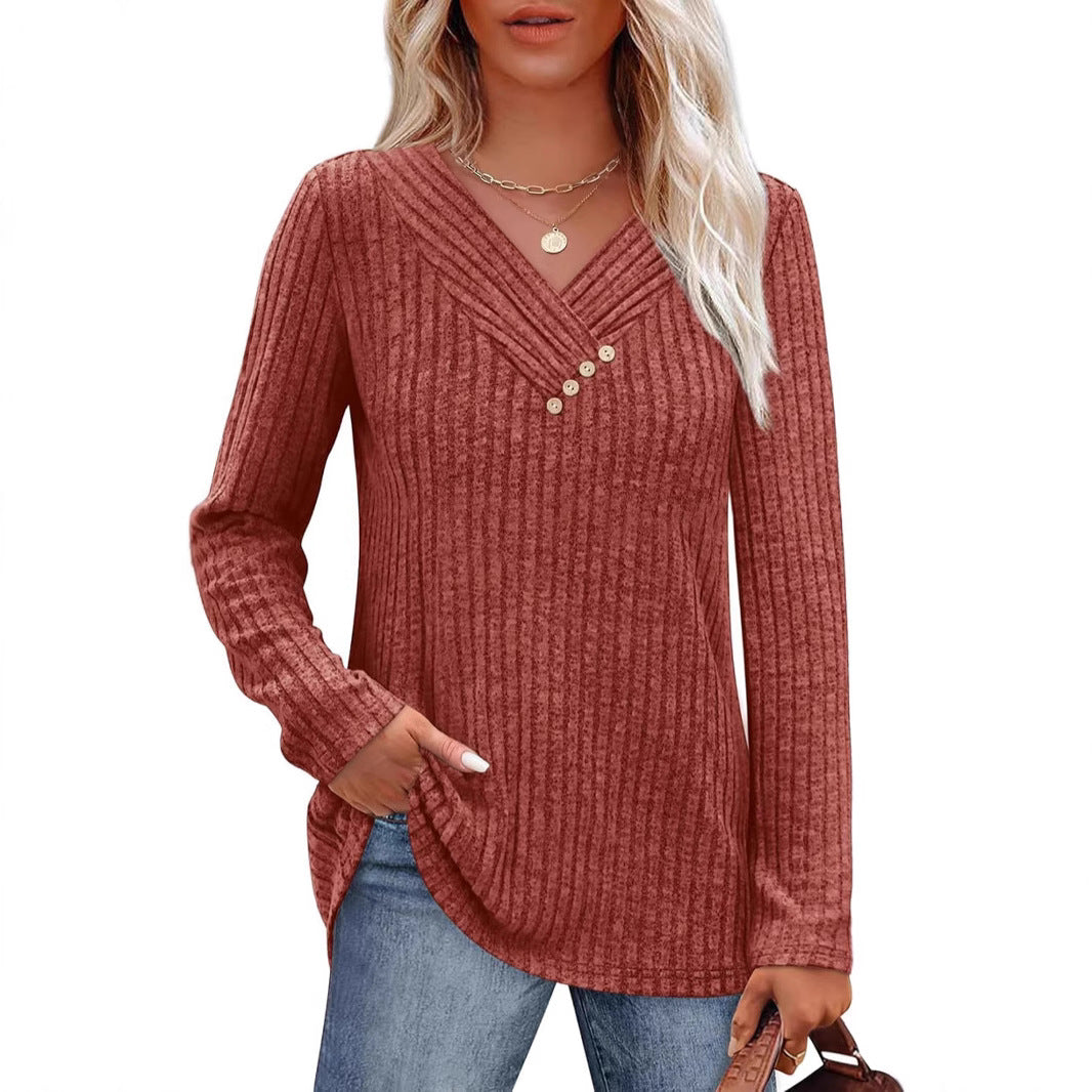 Dame Sweater Langærmet Skjorte V-hals Top