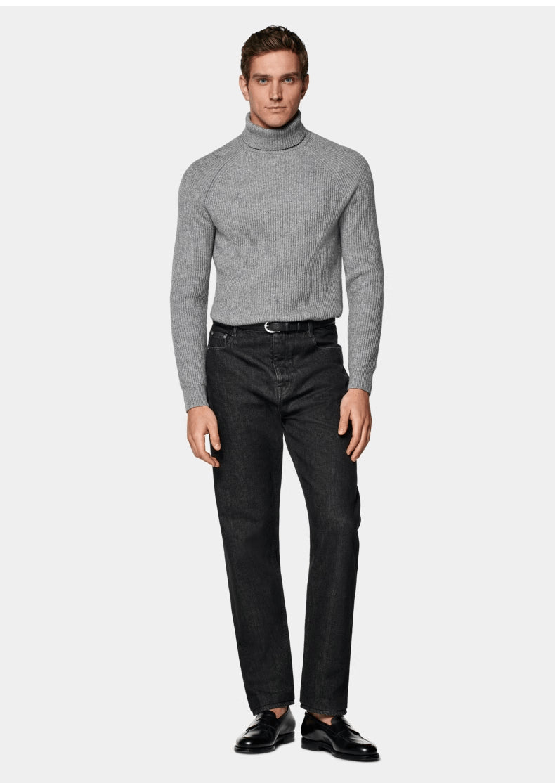 Cashmere Højhalset Striktrøje til Mænd – Moderne Pullover