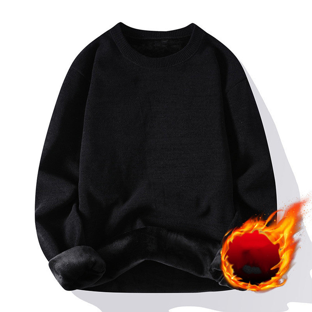 Plush Men's Round Neck Simple Solid Color Sweater