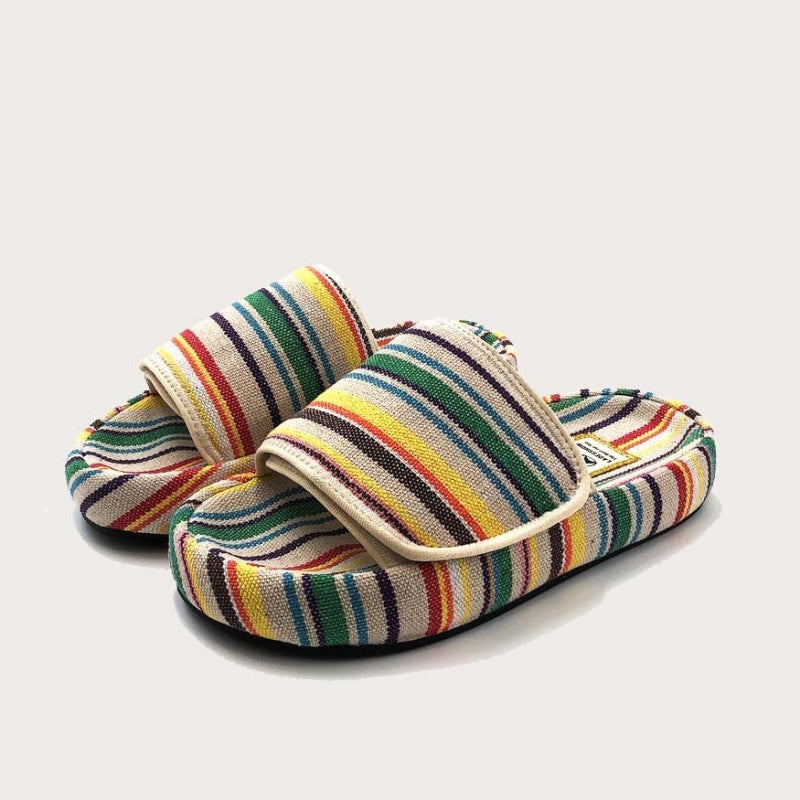 Paste Thick-soled Slippers Women Summer New Niche Design Rainbow Color Canvas Casual Outerwear Flip Flops