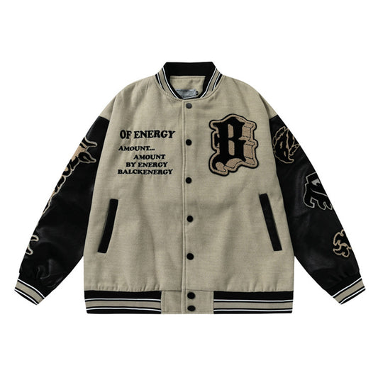 Spring And Autumn American Retro Fire Element Yellow Letters Baseball Uniform