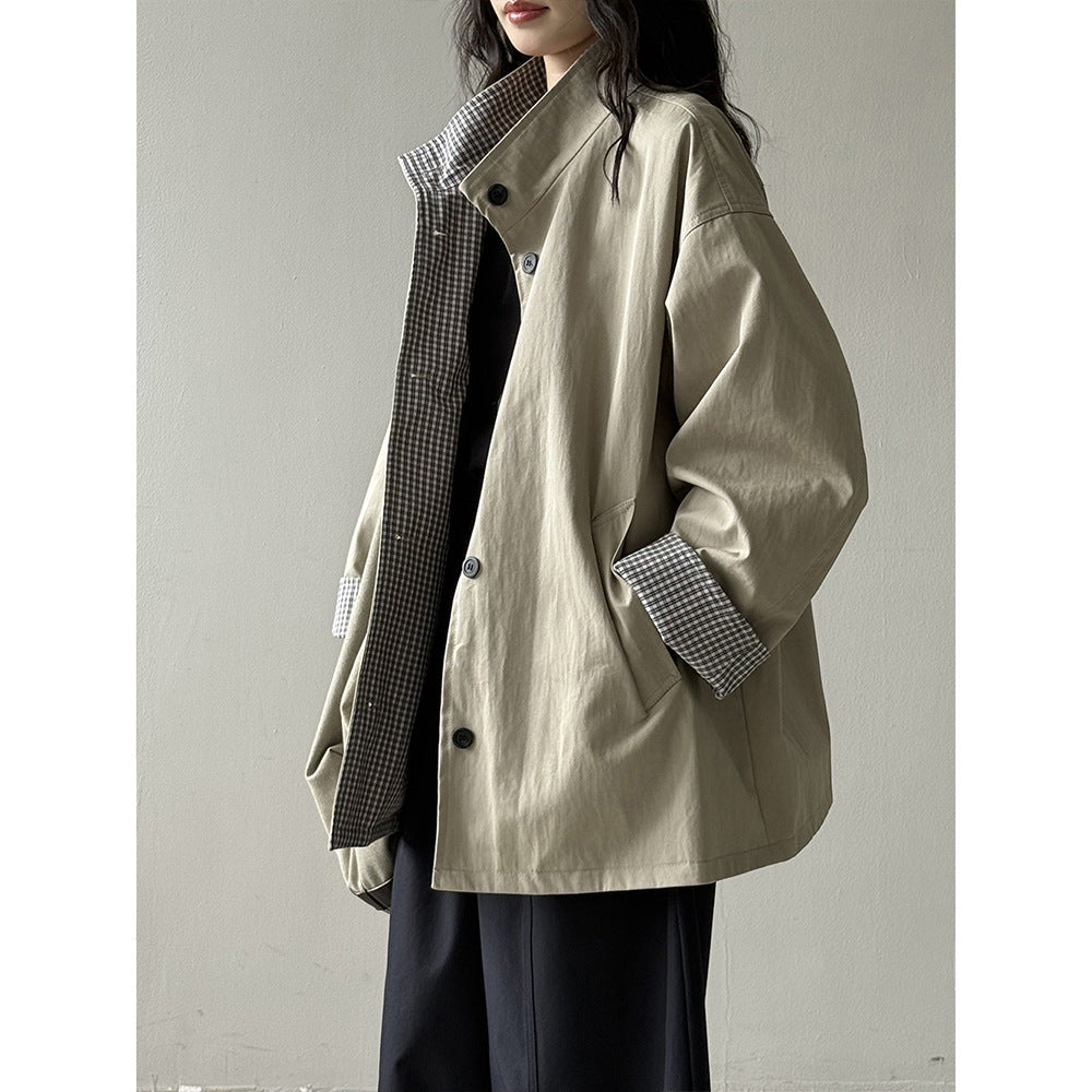 Women's Stand Collar Windbreaker With Both Sides