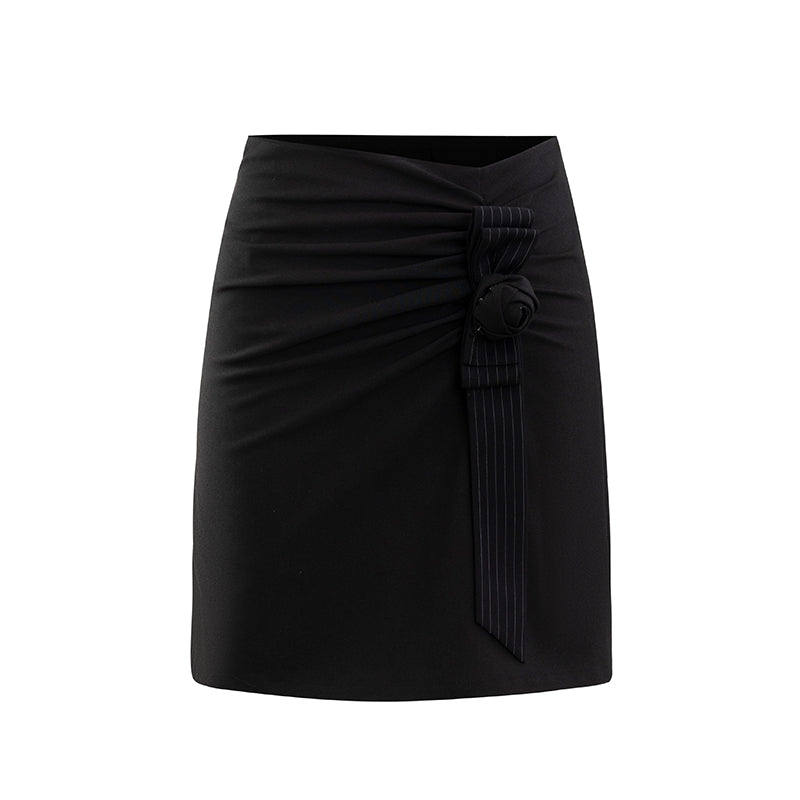 Black Rose Three-dimensional Flower Package Hip Skirt
