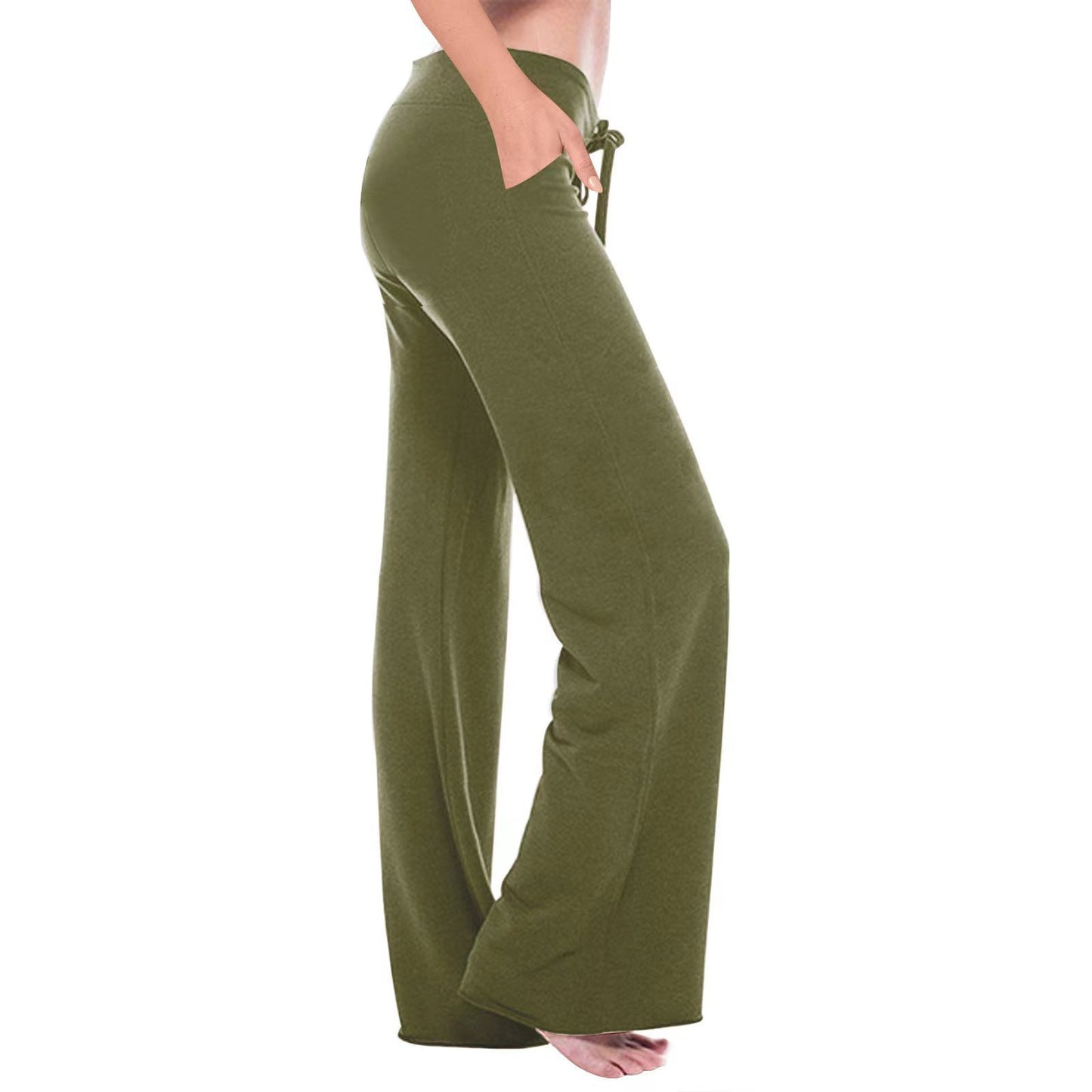 Elastic Waist Oblique Pocket Casual Yoga Trousers