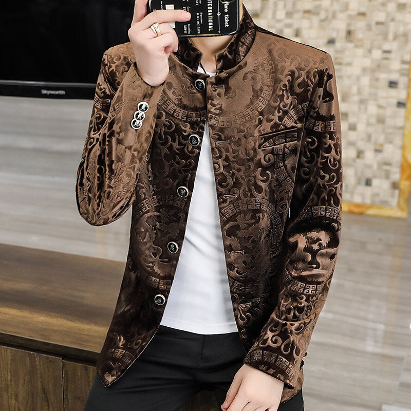 Stand Collar Korean Silk Cotton Suit Men's Jacket