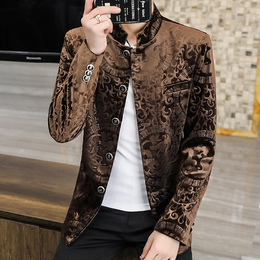 Stand Collar Korean Silk Cotton Suit Men's Jacket