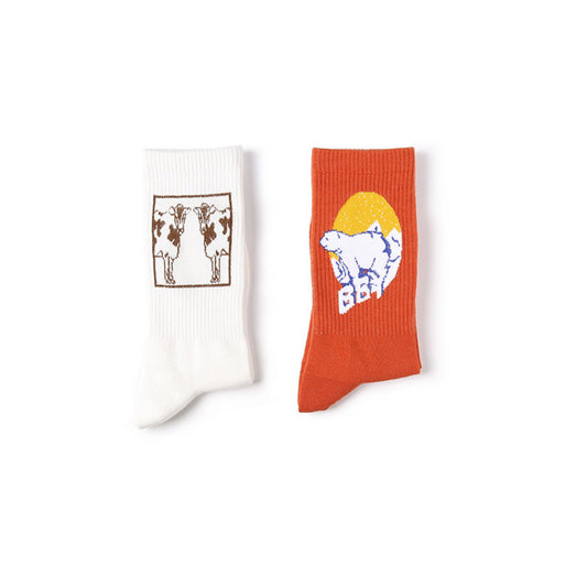 Medium Tube Cartoon Pattern Women's Cotton Socks
