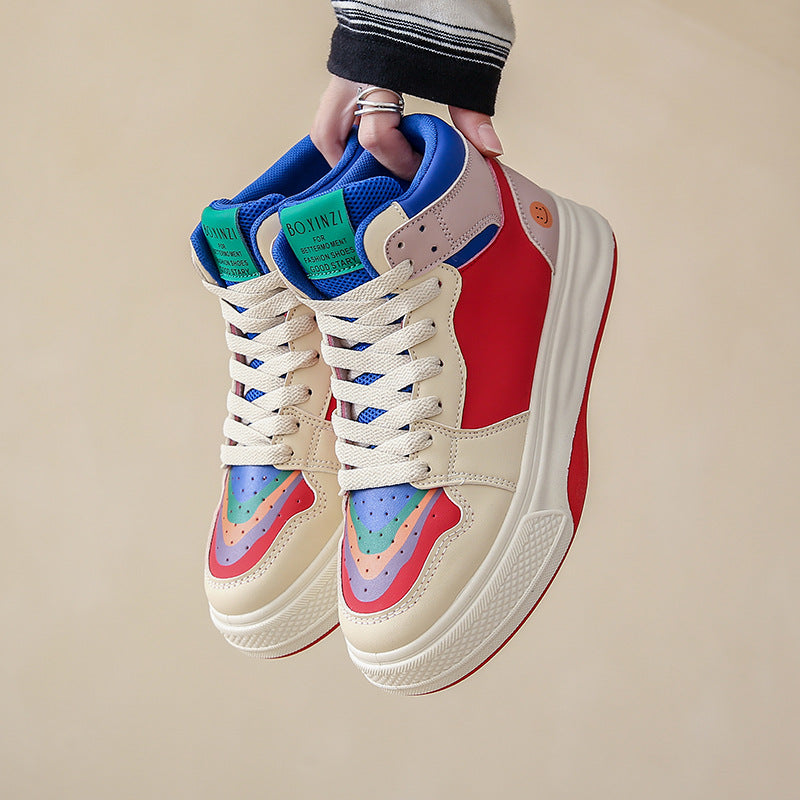 High Top White Shoes Women's Thick Bottom Casual Sports Skate Shoes