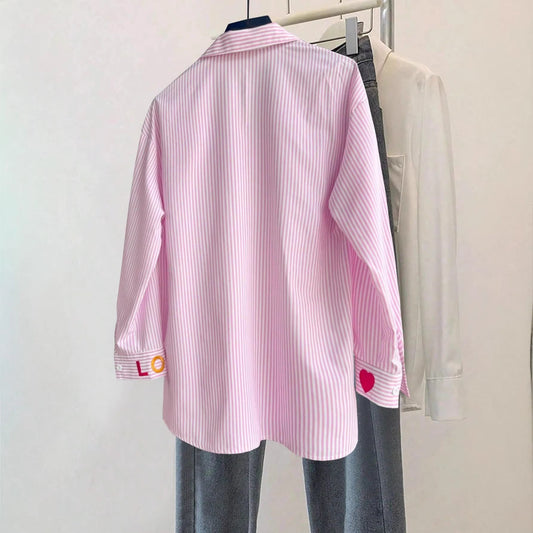 Womens Fashion Casual Embroidered Long-Sleeve Shirt