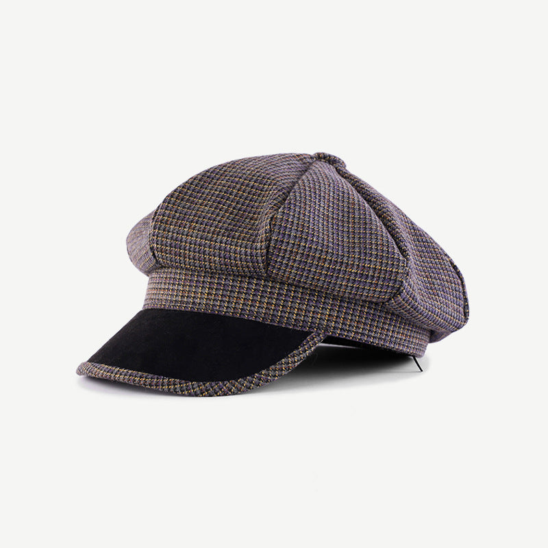 Fashion Octagonal Cap Female Thin Plaid