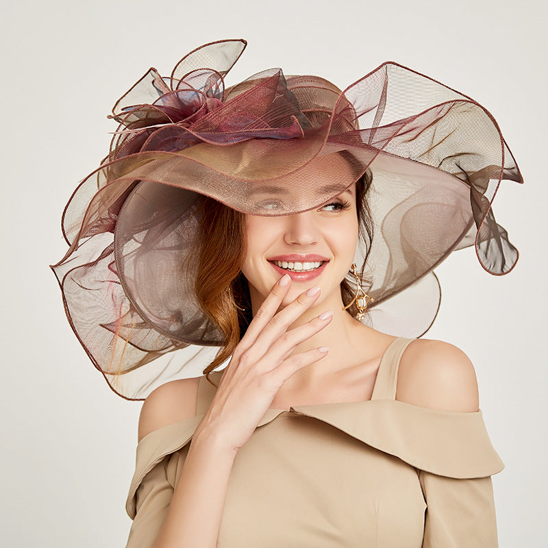Ladies British European And American Style Multicolor Organza Hat