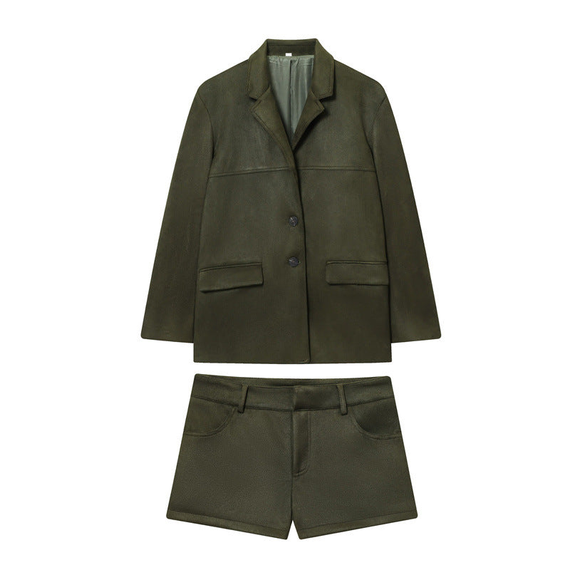 Solid Color Loose Casual Coat Shorts Suit Women