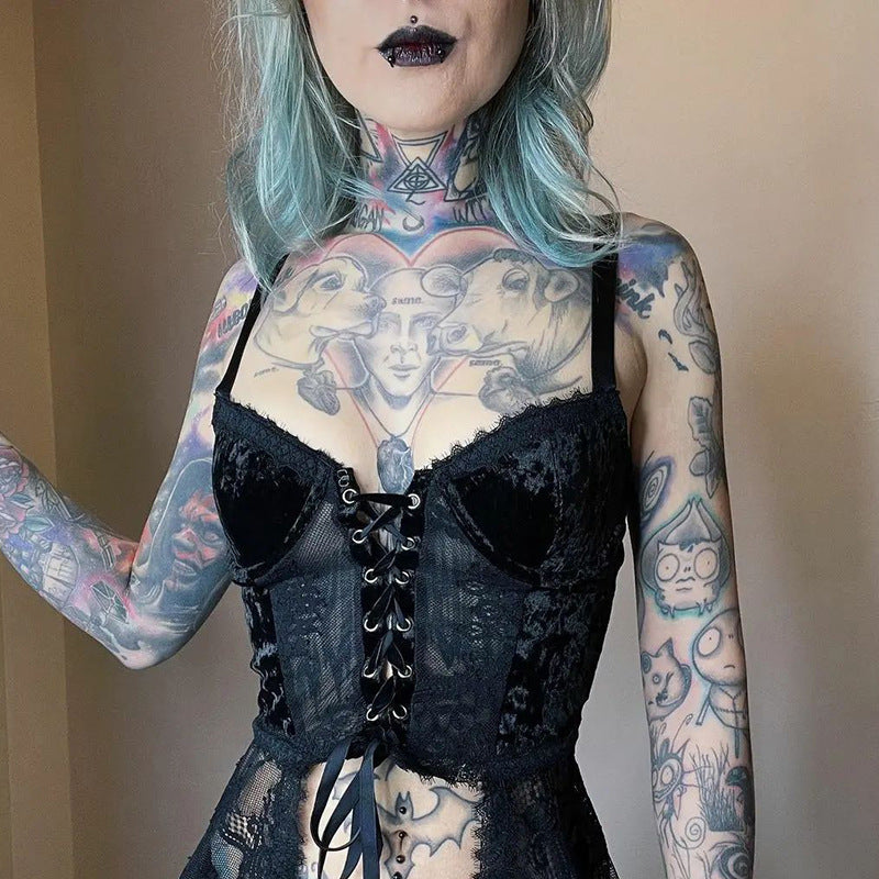New Dark Style Solid Color Suspender Top