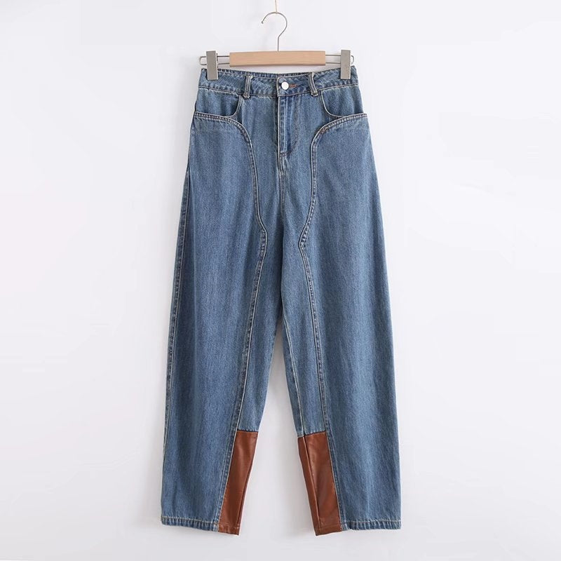Women's Loose Fitting Leather Washed Skinny Jeans