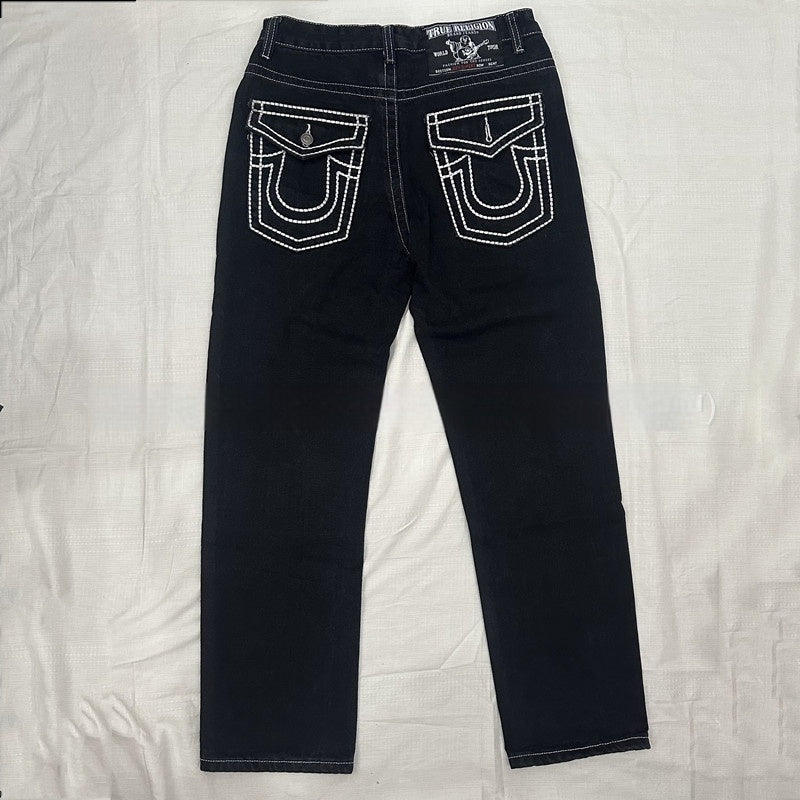 Jeans til udenlandsk handel, bukser med rock-motiv, løse afslappede lige bukser