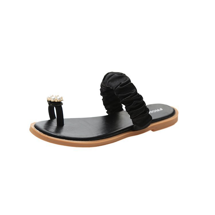 Flower pearl outer wear flat sandals and slippers